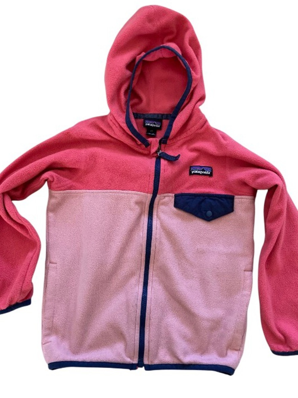 Patagonia Kids Two-Tone Pink Fleece Hoodie with Navy Trim